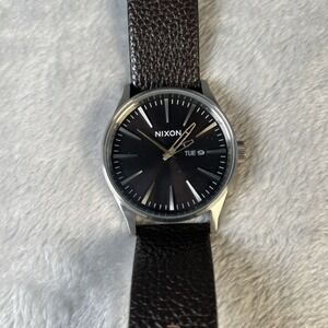 Nixon The Sentry Leather Watch Mens Brown Never Be Late Needs Battery